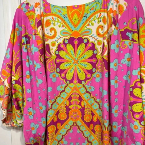 Y2K Trina Turk V-Neck Woodblock Floral Swim Cover-Up Dress - Picture 12 of 13